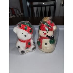Vintage Robert Alan Candle Company 5” Christmas Bear and Snowman Candles